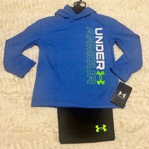 NWT Under Armour Kids Blue Mesh Hoodie & Black Shorts Set | Size 4